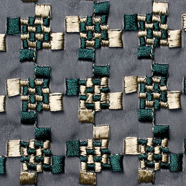 ポリエステル×幾何学模様(ゴールド&モスグリーン)×ジョーゼット刺繍_全2色 イメージ1