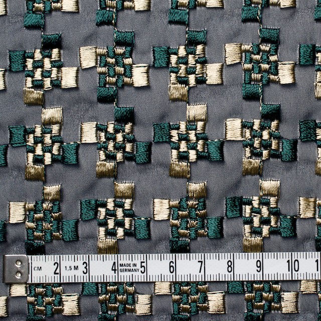 ポリエステル×幾何学模様(ゴールド&モスグリーン)×ジョーゼット刺繍_全2色 イメージ4