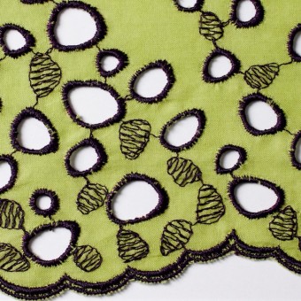 コットン×幾何学模様(イエローグリーン&パープル)×ボイル刺繍_全2色