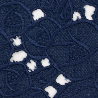 リネン×フラワー(ネイビー)×薄キャンバス刺繍_全2色