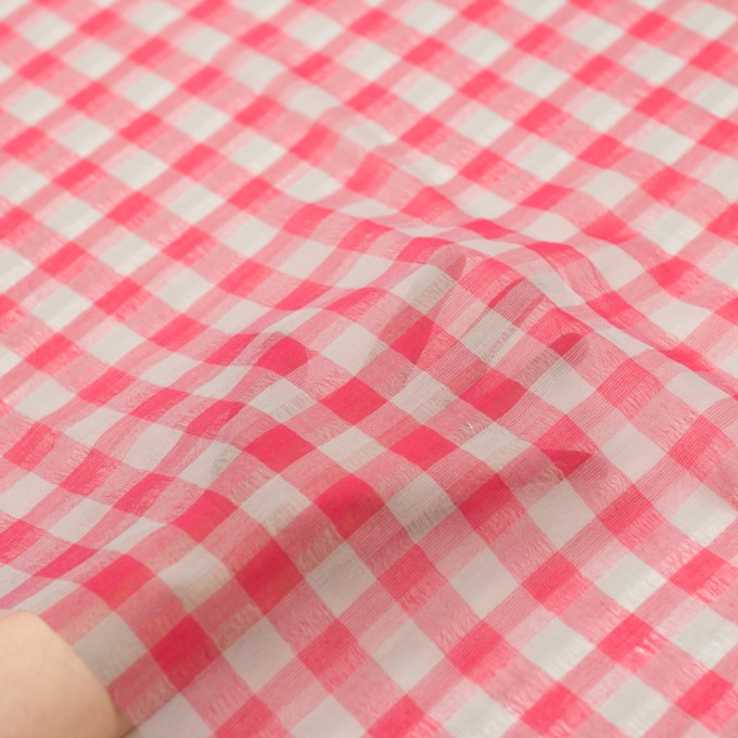 ポリエステル&コットン×チェック(チェリーピンク&ライトグレー)×空羽ボイル_全3色 イメージ5
