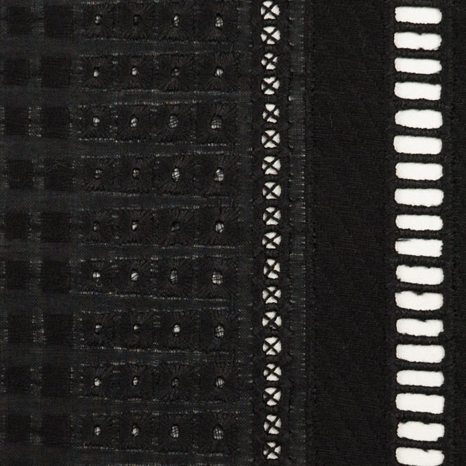 コットン×ストライプ(ブラック)×ローン刺繍 イメージ1