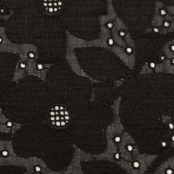 【120cmカット】コットン×フラワー(ブラック)×ボイルカットジャガード刺繍のサムネイル