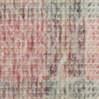 【150cmカット】アクリル＆ウール混×チェック(アイボリー、レッド＆グリーン)×二重織_イタリア製のサムネイル