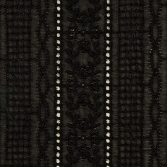 【アウトレット】コットン×ストライプ(ブラック)×ローン刺繍のサムネイル