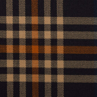 【アウトレット】ポリエステル&レーヨン×チェック(ネイビー、ベージュ&オレンジ)×サージストレッチのサムネイル