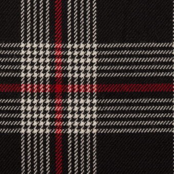 【アウトレット】ウール＆ナイロン×チェック(ブラック、レッド＆オフホワイト)×サージのサムネイル