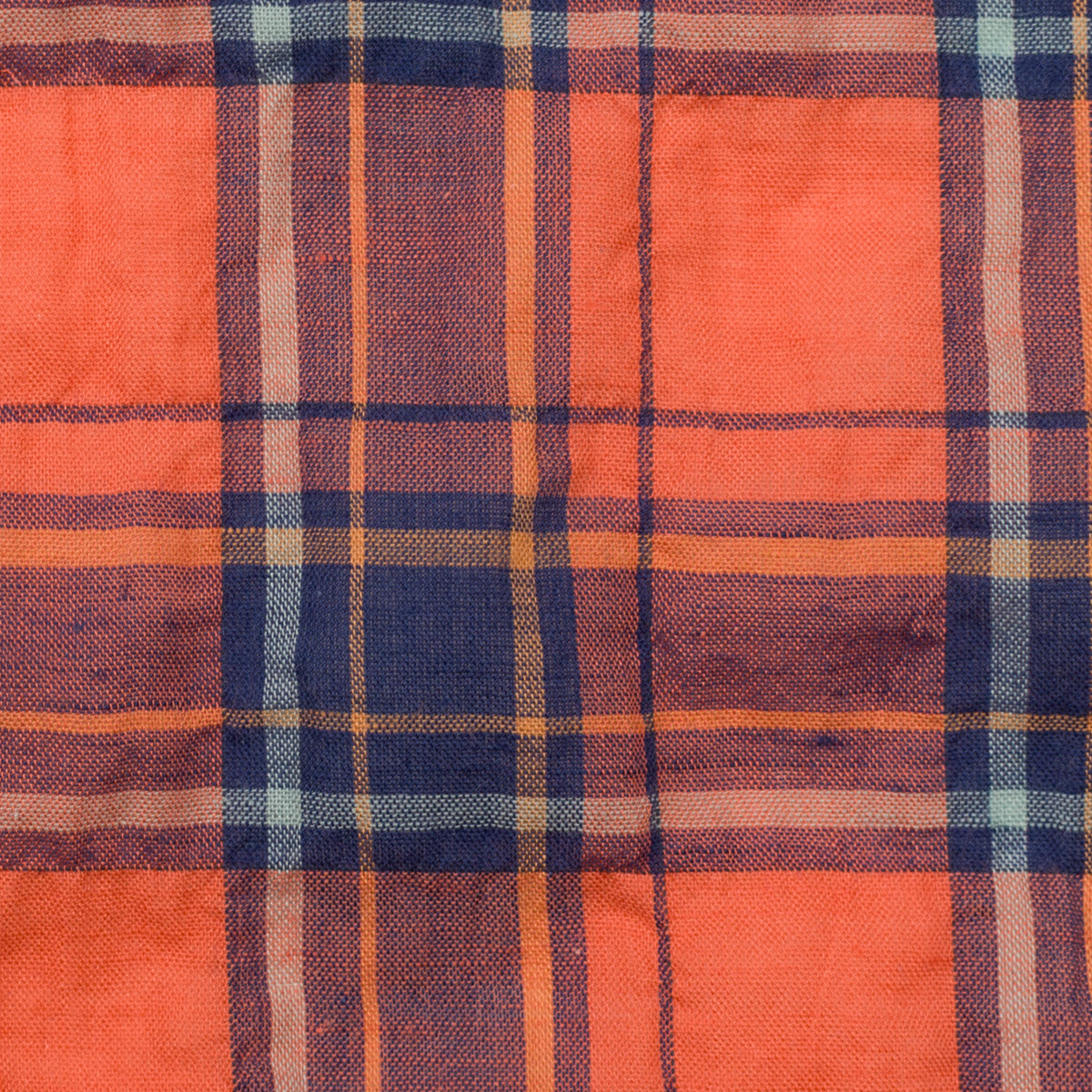 コットン＆リネン混×チェック(コーラルオレンジ＆ネイビー)×ローンシャーリングのサムネイル