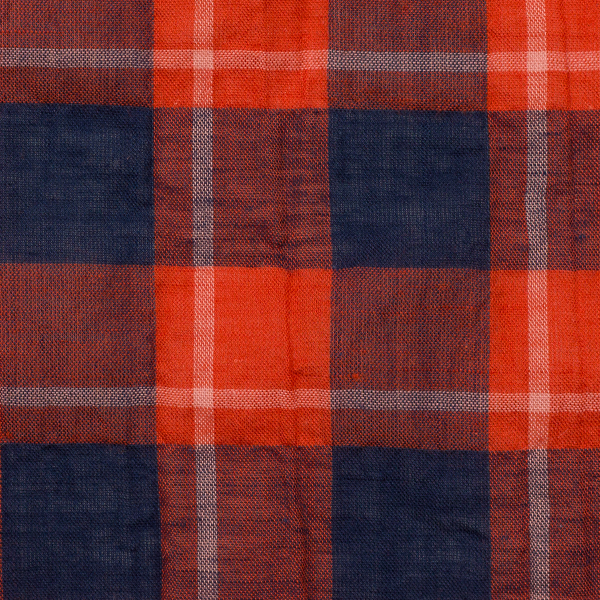 コットン＆リネン混×チェック(オレンジレッド＆ネイビー)×ローンシャーリングのサムネイル