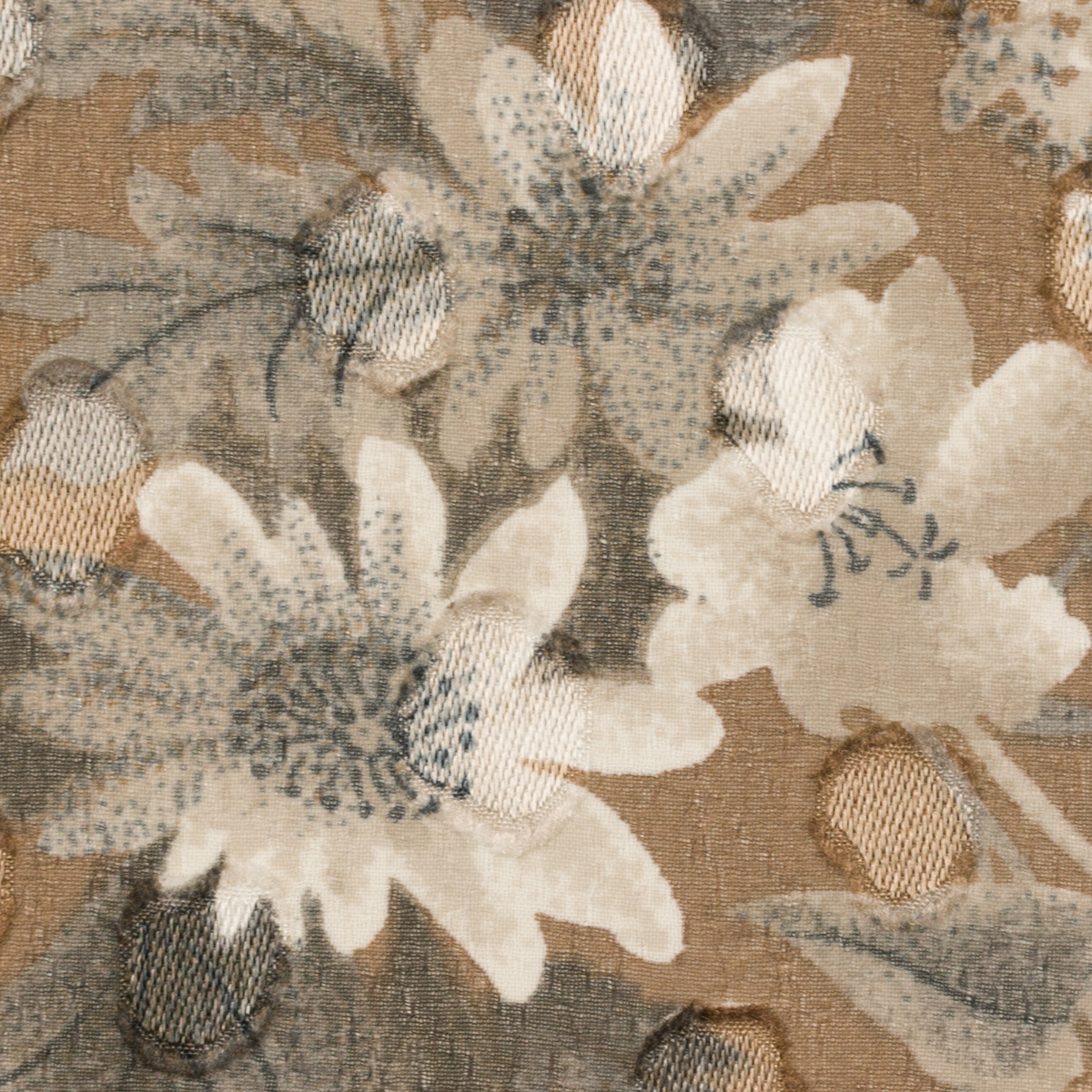 【アウトレット】ポリエステル×フラワー(オリーブ＆グレー)×シフォンジョーゼット・カットドビーのサムネイル