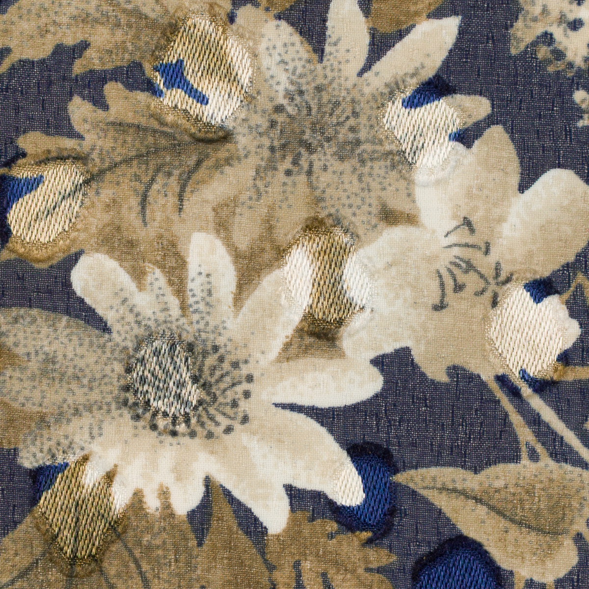 【アウトレット】ポリエステル×フラワー(プルシアンブルー＆オリーブ)×シフォンジョーゼット・カットドビーのサムネイル