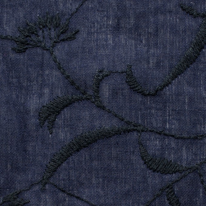 コットン&リネン×フラワー(ネイビー)×薄シーチング刺繍_全3色 イメージ1