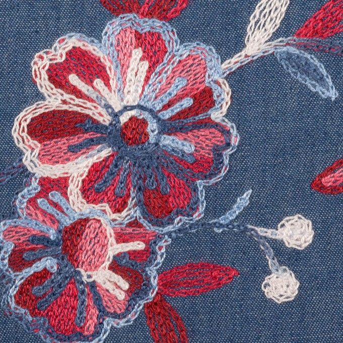 コットン×フラワー(アッシュブルー)×ダンガリー刺繍 イメージ1