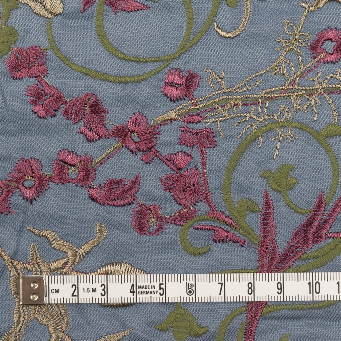 キュプラ&レーヨン×フラワー(ブルーグレー)×サージ刺繍 イメージ4