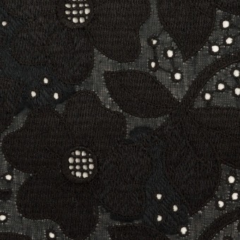 コットン×フラワー(ブラック)×ボイルカットジャガード刺繍