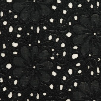 コットン×フラワー(ブラック)×ローン刺繍