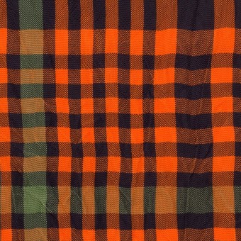 キュプラ×チェック(オレンジ＆グリーン)×ポプリンワッシャー