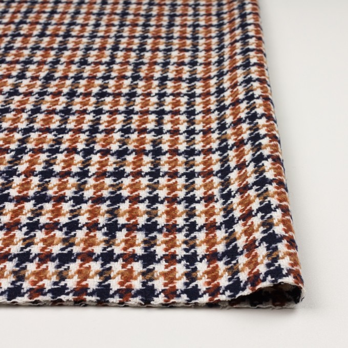 ウール＆コットン混×千鳥格子(オークル、レンガ＆ネイビー)×千鳥格子 - fab-fabric sewing studio | 布地の