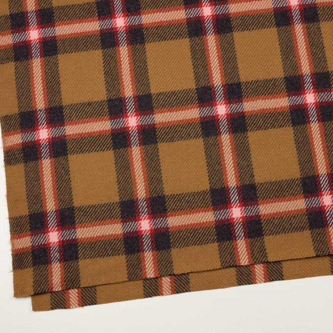 ウール×チェック(キャメル、レッドブリック&チャコール)×カルゼ イメージ2